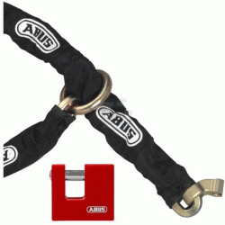 שרשרת מחוסמת כולל מנעול רקס שרשרת חוליות 12 מ"מ אורך 2.5 מטר מנעול רקס 80 מ"מ דגם 868 תוצרת אבוס ABUS