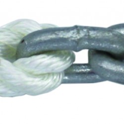 חבל עגינה 3 גדילים מקצועי עשוי 100% פוליאסטר HT קוטר 12 מ"מ אורך 25 מטר כולל שרשרת חוליות 6 מ"מ באורך 13 מטר  - צבע לבן PRO ROPE