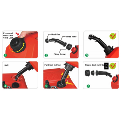 מיכל דלק 10 ליטר לרכב בנזין כולל זרבובית מילוי עם שסתום סגירה אוטומטי עומד בתקני אבטחה EAP AS/NZS 2906:2001 אדום דגם  