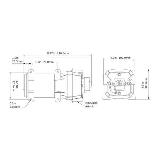 משאבת מים חשמלית 12V לקרוואן וכלי שייט משאבת דיאפרגמה למים מתוקים 4 תאים 12.5 ליטר/דקה לחץ אוויר 35psi דגם DP1-033-035-41 תוצרת SEAFLO