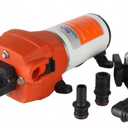 משאבת מים חשמלית 12V לקרוואן וכלי שייט משאבת דיאפרגמה למים מתוקים 4 תאים 17 ליטר/דקה לחץ אוויר 40psi דגם DP1-045-040-41 תוצרת SEAFLO