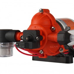 משאבת מים חשמלית 12V לקרוואן וכלי שייט משאבת דיאפרגמה למים מתוקים 3 תאים 11.3 ליטר/דקה לחץ אוויר 45psi דגם DP1-030-045-33 תוצרת SEAFLO