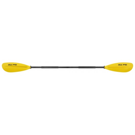 משוט לקיאק מקצועי מוט אלומיניום 220 ס"מ ניתן לפירוק 2 חלקים להב פוליפרופילן בשילוב פוליקרבונט מחוזק קל משקל צבע צהוב-SEAPRO