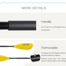 משוט לקיאק מקצועי מוט אלומיניום 220 ס"מ ניתן לפירוק 2 חלקים להב פוליפרופילן בשילוב פוליקרבונט מחוזק קל משקל צבע צהוב-SEAPRO