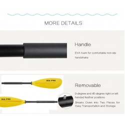 משוט לקיאק מקצועי מוט אלומיניום 220 ס"מ ניתן לפירוק 2 חלקים להב פוליפרופילן בשילוב פוליקרבונט מחוזק קל משקל צבע צהוב-SEAPRO