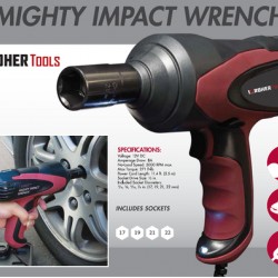 מפתח גלגלים ברגים חשמלי אימפקט לרכב 12V כולל 2 בוקסות 4 מידות מזוודה קשיחה תוצרת ROHER TOOLS 