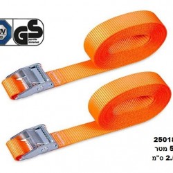 זוג רצועות קשירה עם אבזם מתיחה ננעל אורך 5 מטר,רוחב 2.5 ס"מ כושר משיכה עד 250 ק"ג  GUARD זוג רצועות קשירה עם אבזם מתיחה ננעל אורך 5 מטר,רוחב 2.5 ס"מ כושר משיכה עד 250 ק"ג  GUARD