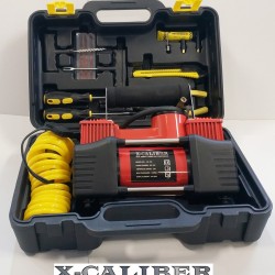 קומפרסור שתי בוכנות לרכב כולל מזוודה קשיחה וכלי עבודה  30 מ"מ 85 ליטר /דקה מדחס קומפרסור אוויר שתי בוכנות דגם אקסקליבר X-CALIBER