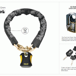 סט מנעול שרשרת  חוליות כולל מנעול דרגת חיסום 4 תקן ART מוכר ע"י חברות הביטוח אורך 180 ס"מ עובי 12 מ"מ 5 מפתחות תוצרת MAGNUM מגנום דגם 3005