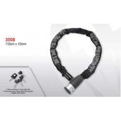 מנעול חוליות עם מנגנון נעילה בדרגת אבטחה 9 אורך 110 ס"מ קוטר 10 מ"מ לאופנוע, קטנוע, אופניים, נגרר 5 מפתחות תוצרת מגנום דגם 3008