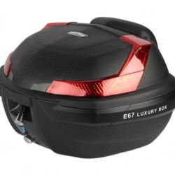ארגז לאופנוע  48 ליטר כולל משענת גב ונעילה חכמה דגם E67 מאסיבי מתאים לשליחים חלק עליון כיסוי קרבון W L H 