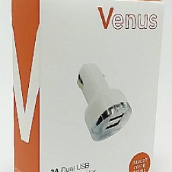 מטען ראש כפול לרכב טעינה מהירה 2.1A  עם 2 כניסות USB תוצרת VENUS מאושר ע"י מכון התקנים