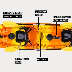 קיאק זוגי ישיבה עליונה  2.5 מושבים אורך 370 ס"מ כושר העמסה 250 ק"ג ! דגם אושינוס  OCEANUS כולל 2 כסאות אלומיניום כולל 2 זוגות משוטים 